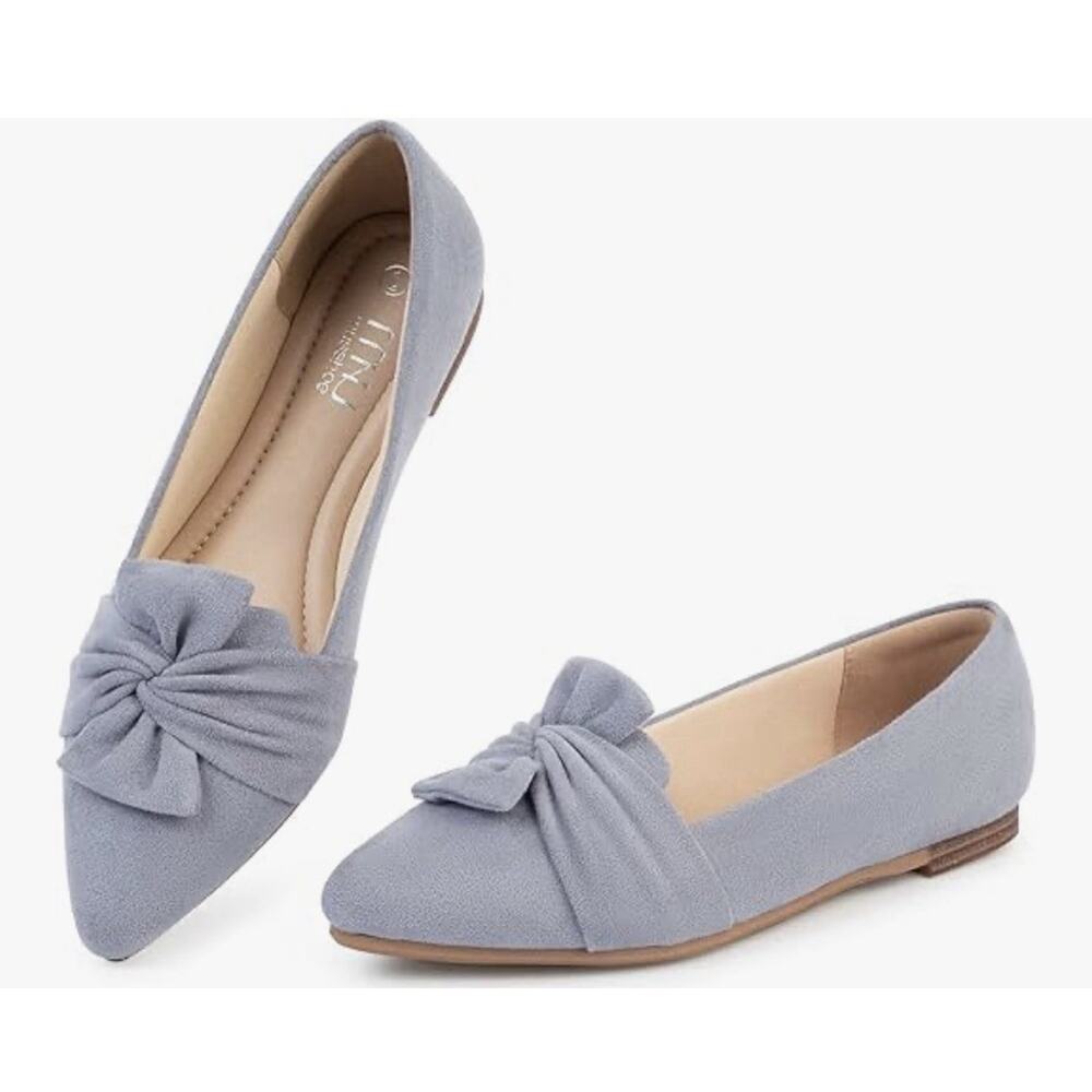 Musshoe Women Pale Gay Pointed Toe Flats With Bow Detail Size 9 Office Comfort - Picture 1 of 5